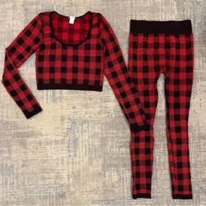 Bozzolo Red & Black Buffalo Plaid Crop Top & Legging Set | S/M | Stretch
